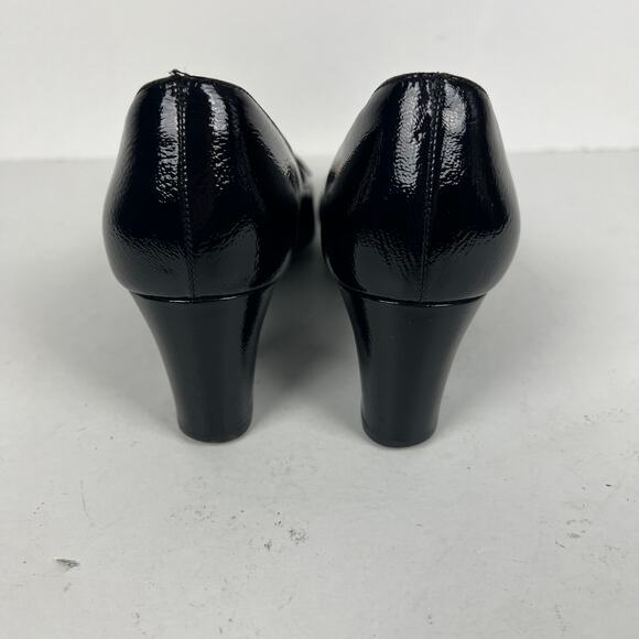 Ferragamo Leather Pumps Black Square Toe Heels Gold-Tone Horsebit Loafers 6.5 - Picture 8 of 10